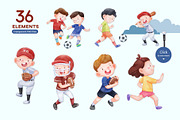 American Sport Kids, Watercolor, a Sport Illustration by CreativeValuation (Thumbnail 2 of 12)