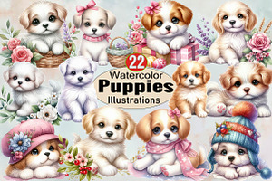 Watercolor сlipart. Cute Puppies Sub, an Illustration by SVGArt