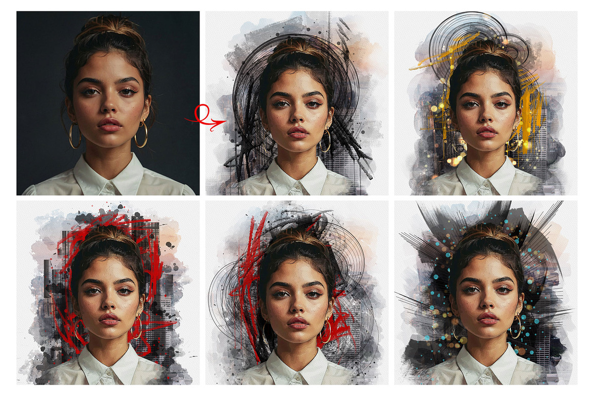 Abstract Portrait Watercolor Art, an Action Add-On by Photoshop Action (Photo 2 of 21)