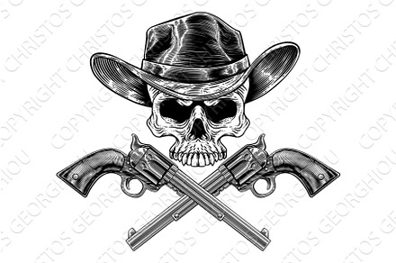 Cowboy Hat Pistols Skull Pirate, an Illustration by Christos Georghiou