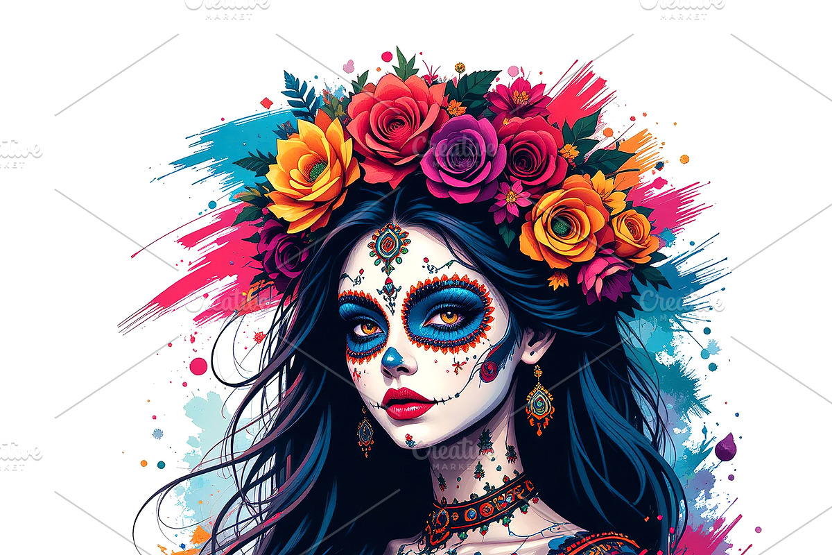 Woman with Dia de los Muertos face, a Person Illustration by yod67