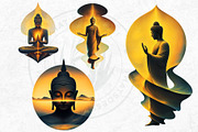 Modern Golden Buddha Clipart Set, a Decorative Illustration by ThatsDesignArt (Thumbnail 5 of 10)