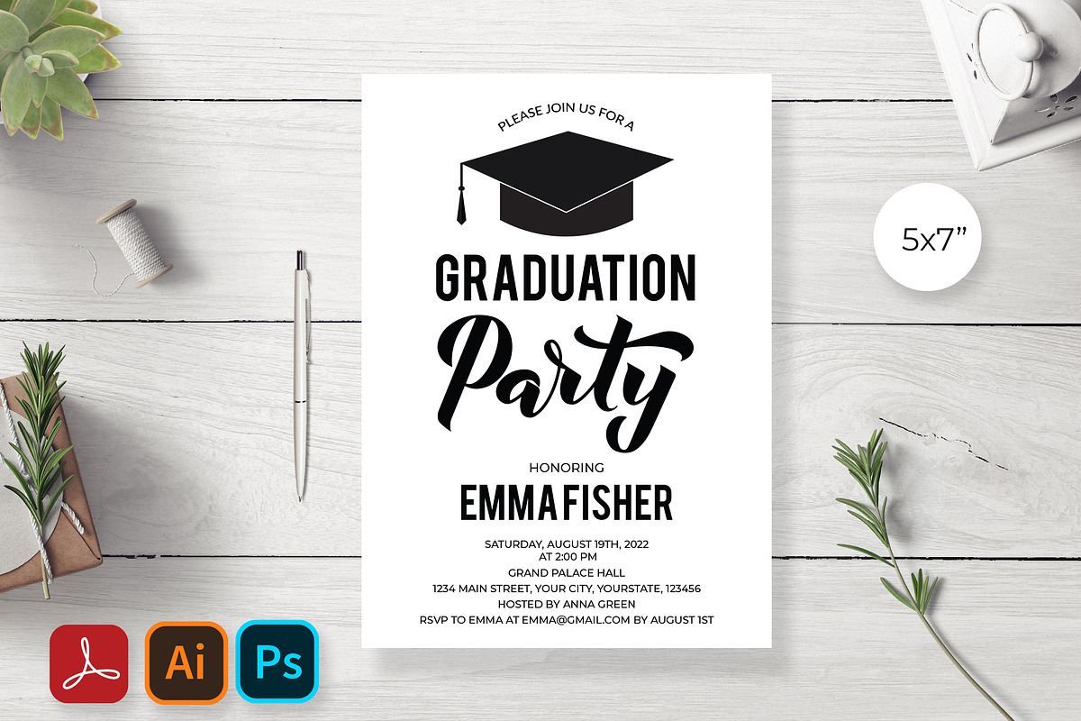 Graduation Party Invitation Card, a Stationery Template by LaBelezokaDesign (Photo 1 of 2)