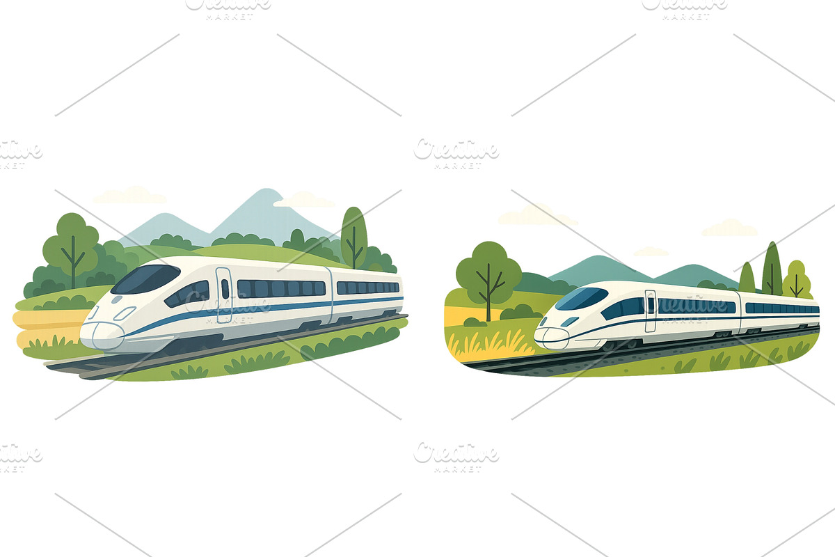 Modern high-speed trains traveling, a Transportation Illustration by ZinetroN