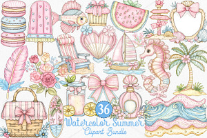 Watercolor Summer Clipart Bundle, a Seasonal Illustration by Canvas Craft