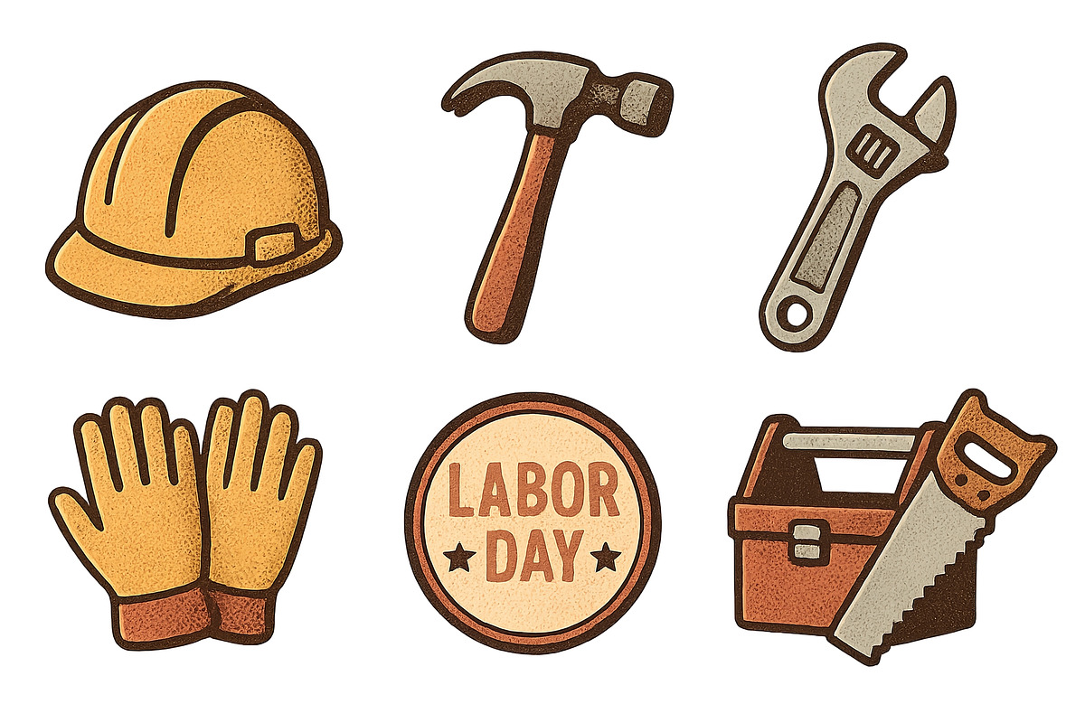 Labor day icon set featuring tools a, an Illustration by Dvoevnore photos