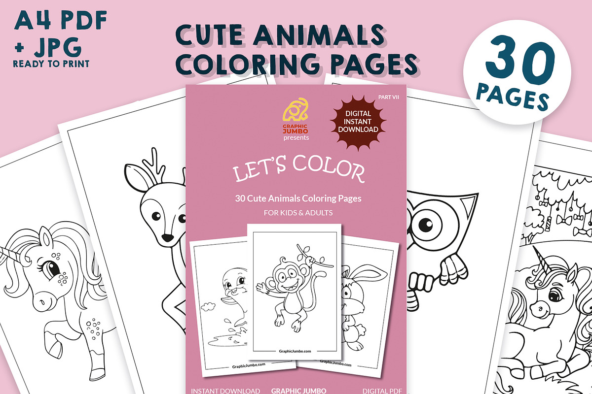 30 Cute Animals Coloring Pages, an Animal Illustration by Design Unique (Photo 1 of 5)
