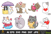Funny Kawaii Romantic Cats Cliparts, an Animal Illustration by ARTify Illustrations (Thumbnail 2 of 7)