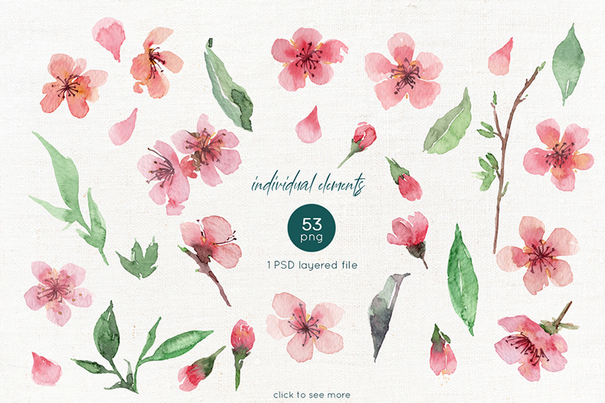 Spring blooming watercolor set, a Decorative Illustration by ArtPavo (Photo 6 of 8)