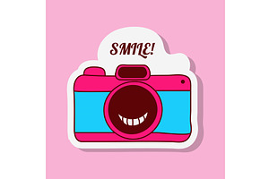 Cute cartoon camera sticker with, an Object Illustration by okskukuruza