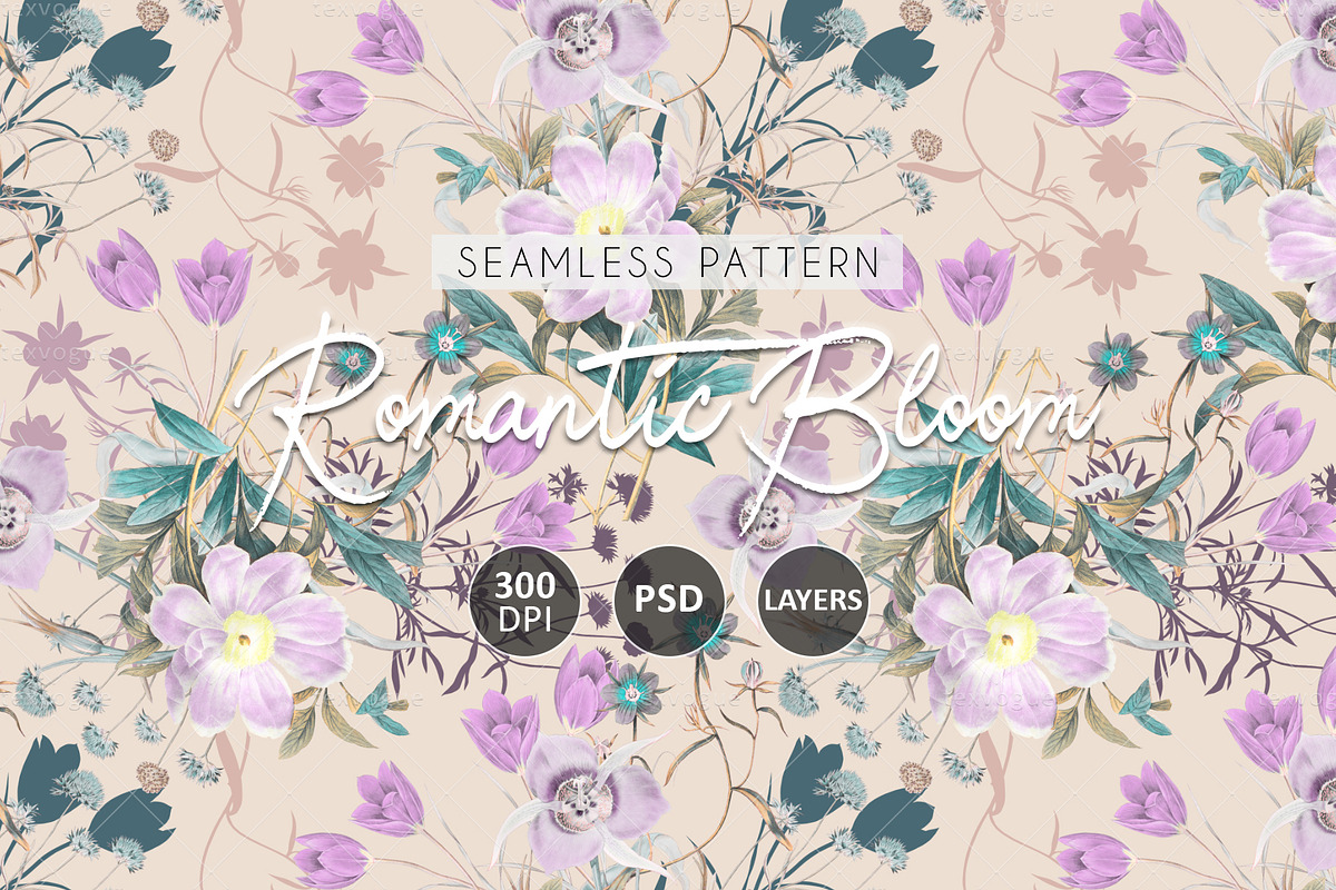 Romantic Bloom - Seamless Patterns, a Pattern Graphic by texvogue (Photo 1 of 9)