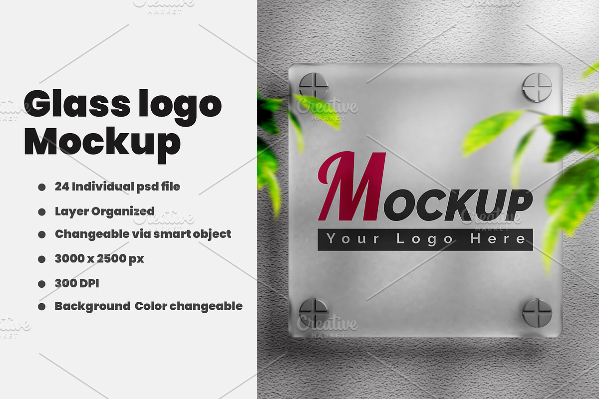 Glass logo Mockup PSD file., an Advertising Mockup by samsulpassive (Photo 1 of 5)