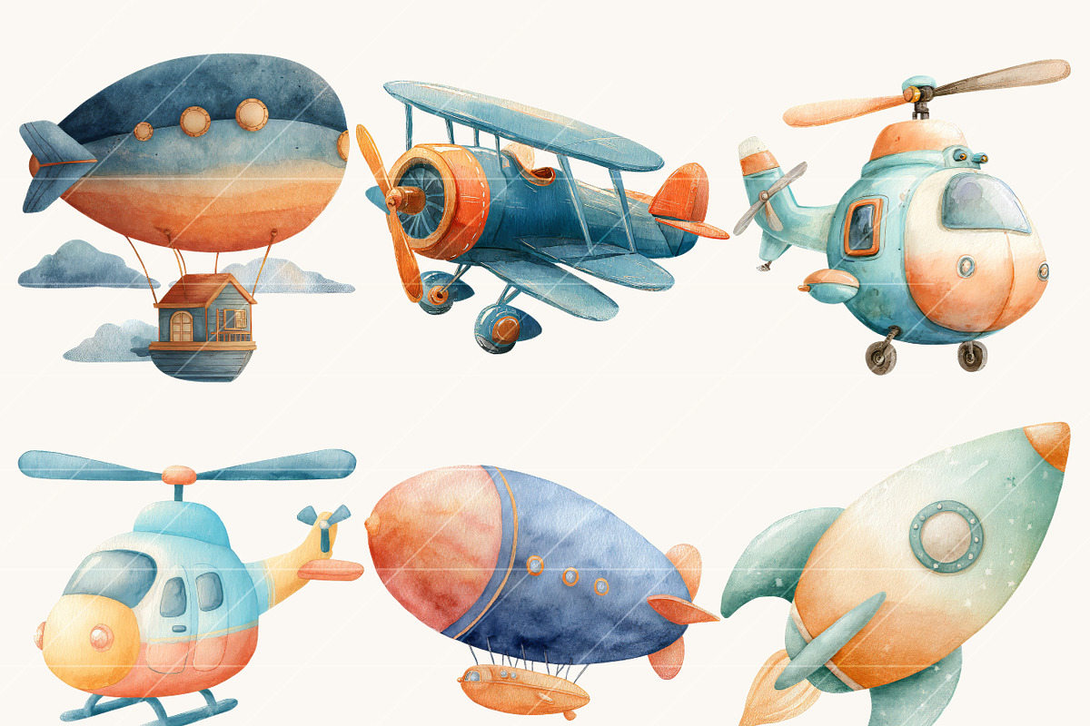 Watercolor Air Transport Clipart, a Transportation Illustration by Design Scotch (Photo 4 of 8)