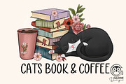 Cats Book And Coffee Png Sublimation, a Graphic by Owlsome.Designs (Thumbnail 1 of 5)