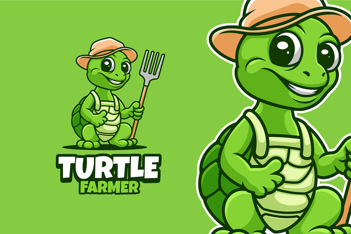 Turtle Farmer Cartoon Mascot Logo, a Branding & Logo Template by Gumrega Studio