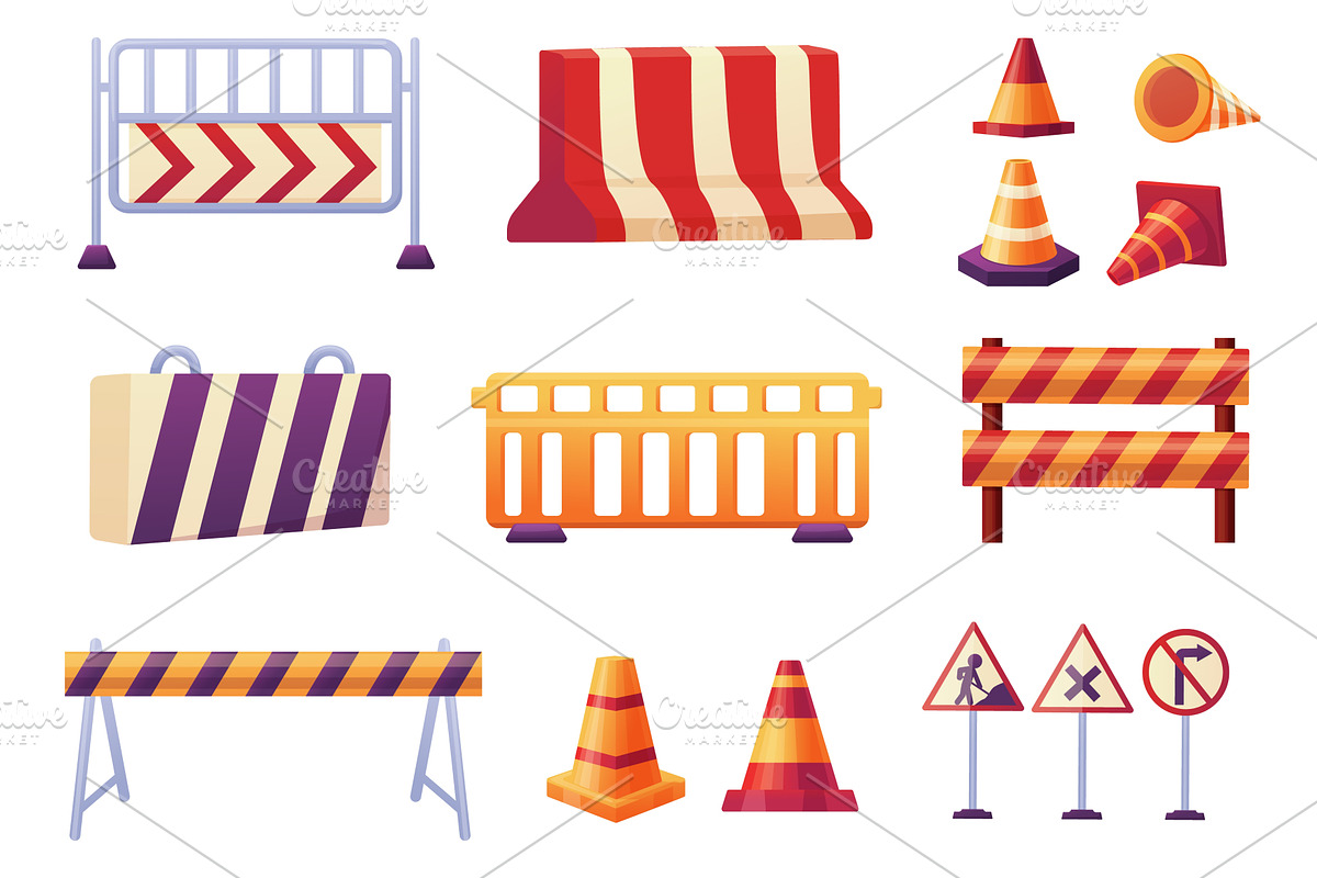 Road barricade elements. Striped, an Illustration by LadadikArt