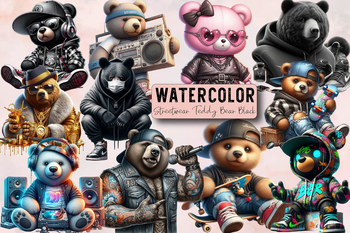 Streetwear Teddy Bear Black Sublimat, an Illustration by SVGArt (Photo 1 of 8)