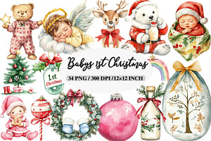 Babys 1st Christmas Clipart, an Illustration by Daily.Designs