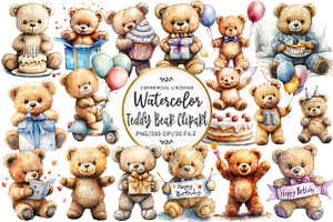 Birthday Teddy Bear Clipart, an Illustration by OK Design