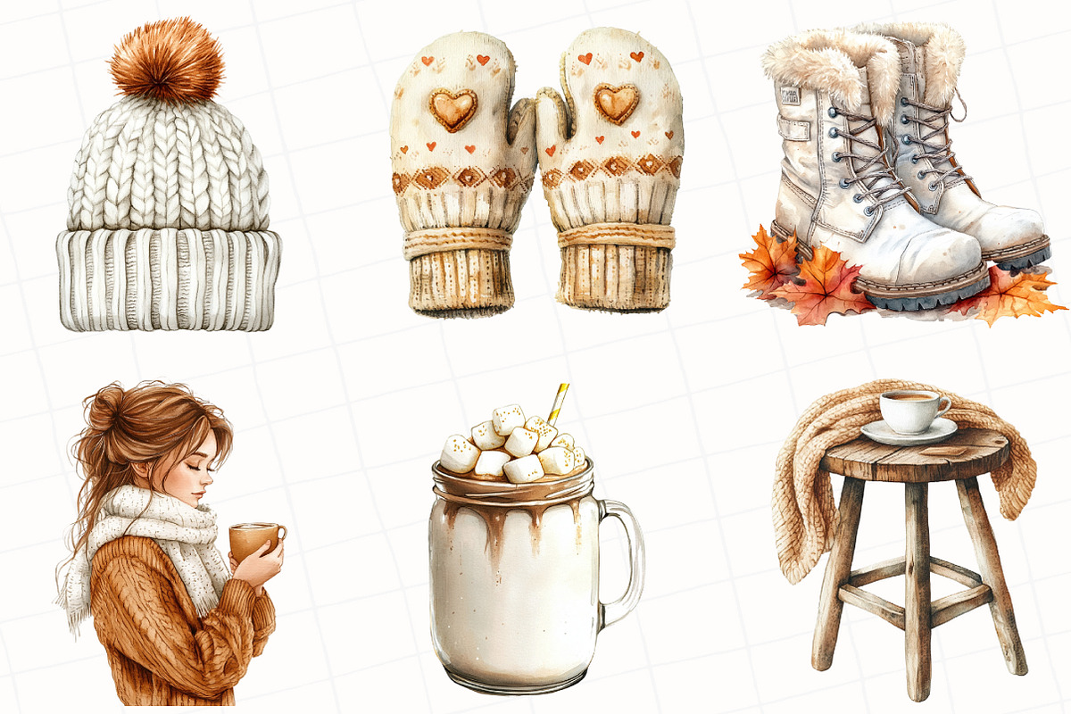 Cozy Caramel & White Fall Clipart, an Illustration by OK Design (Photo 4 of 5)