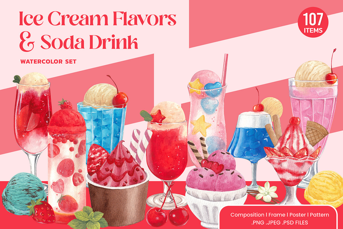 Ice cream Flavors & Soda Drink, a Food Illustration by CreativeValuation (Photo 1 of 13)