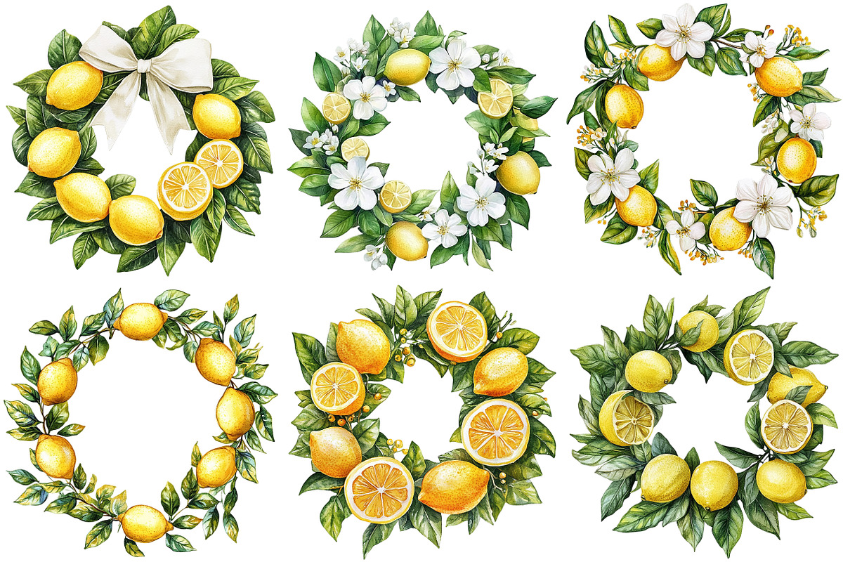 Watercolor Lemon Wreath Clipart, an Illustration by Craft Nest (Photo 4 of 7)