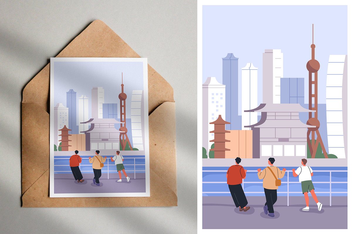 People in China, Asia city cards set, a Person Illustration by Good Studio (Photo 4 of 4)