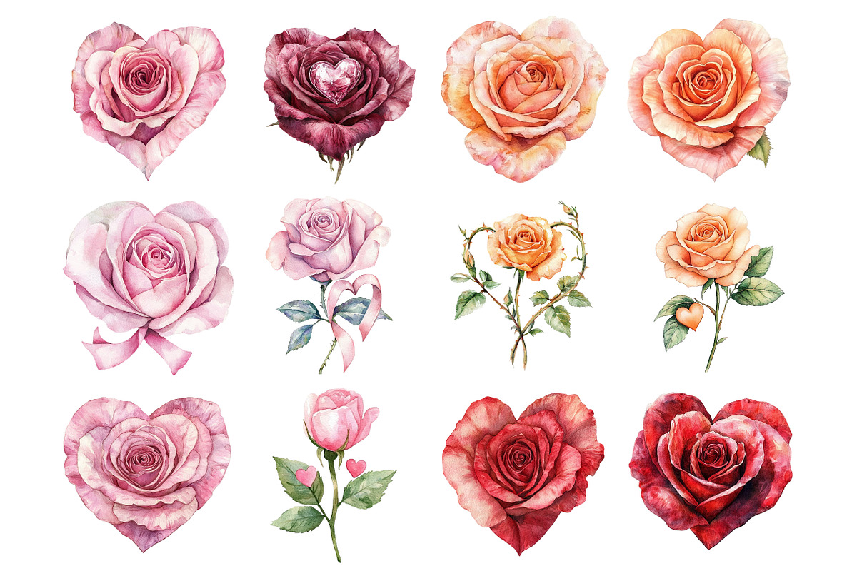 Valentine watercolor roses & hearts, a Seasonal Illustration by CitraGraphics (Photo 4 of 6)