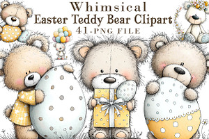Whimsical Easter Teddy Bear Clipart, an Illustration by Libby Wishes