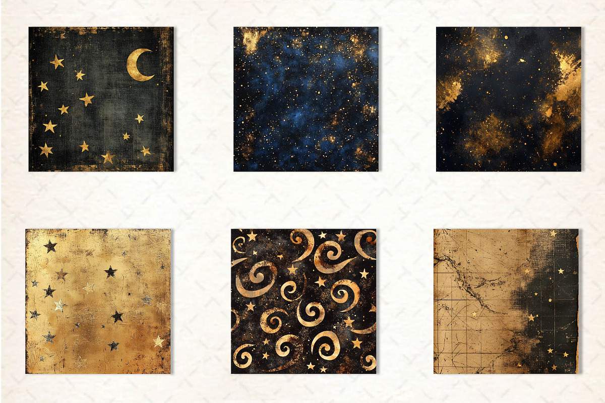 Gold Starry Grunge Digital Paper, an Illustration by CreationArt (Photo 2 of 5)