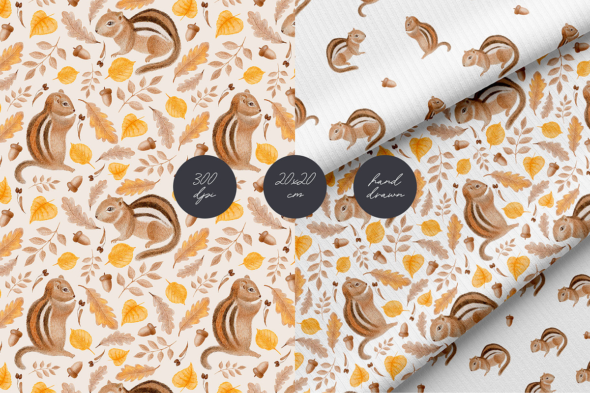 Cute Chipmunk Seamless Patterns, a Pattern Graphic by Letters-Shmetters ...