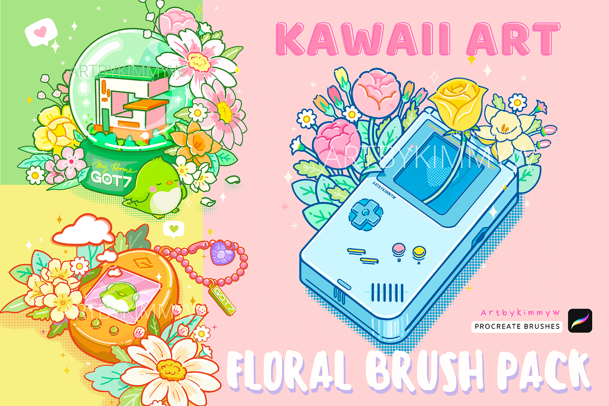 Procreate Kawaii Art Floral Brushes, a Brush Add-On by Artbykimmyw (Photo 1 of 11)