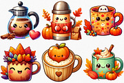 Kawaii Autumn Coffee Clipart Bundle, an Illustration by Canvas Craft (Thumbnail 4 of 8)
