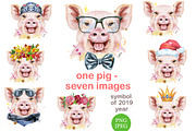 Cute watercolor smiling pig, an Animal Illustration by Watercolor fantasy (Thumbnail 1 of 4)