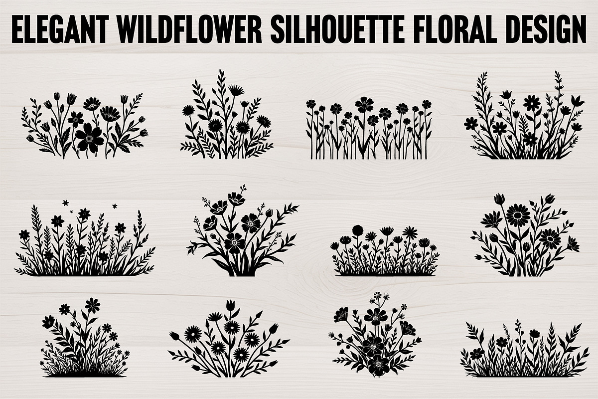 Elegant Wildflower Silhouette Bundle, an Illustration by Creativeshirt (Photo 1 of 13)