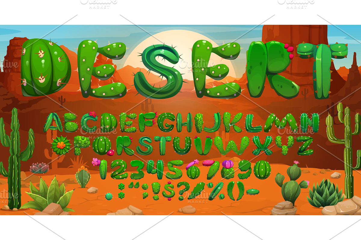 Cactus font, succulent typeface, a Decorative Illustration by Vector Tradition