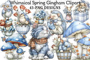 Whimsical Spring Gingham Clipart, an Illustration by Daily.Designs