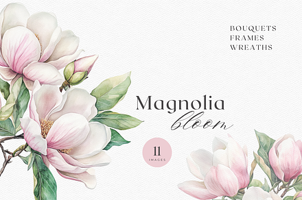 Watercolor Magnolia Bouquet