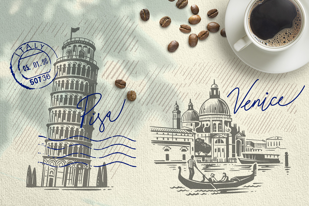 Vintage travel vector set., an Illustration by bioraven (Photo 7 of 12)