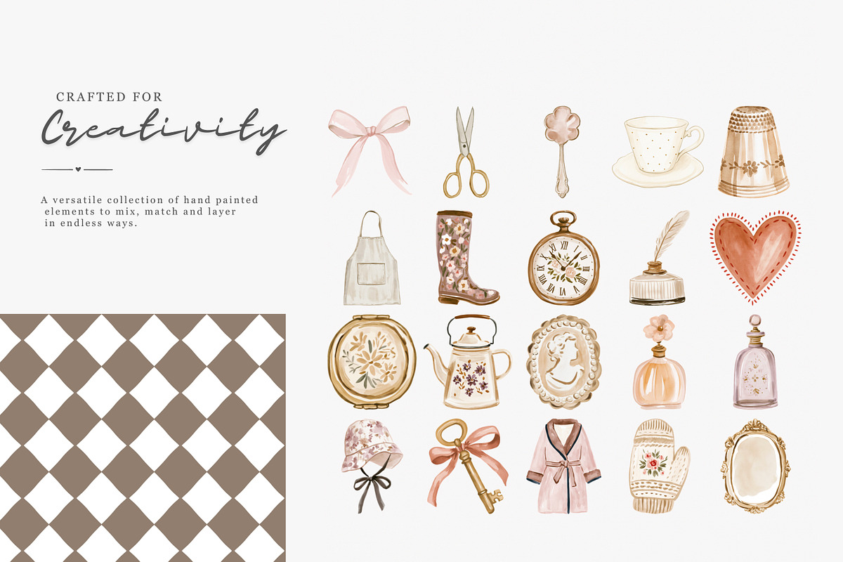 grandmillennial watercolor clipart, a Decorative Illustration by Patishop Art (Photo 9 of 9)