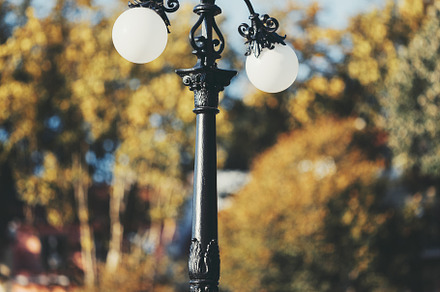 Vintage street lamp in autumn park, an Architecture Photo by SkyNext