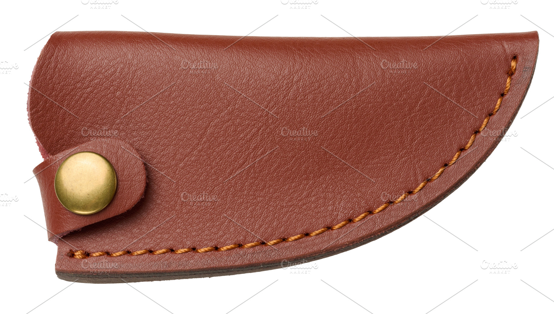 Brown leather knife case with metal rivet and decorative stitchi, an Abstract Photo by ndanko