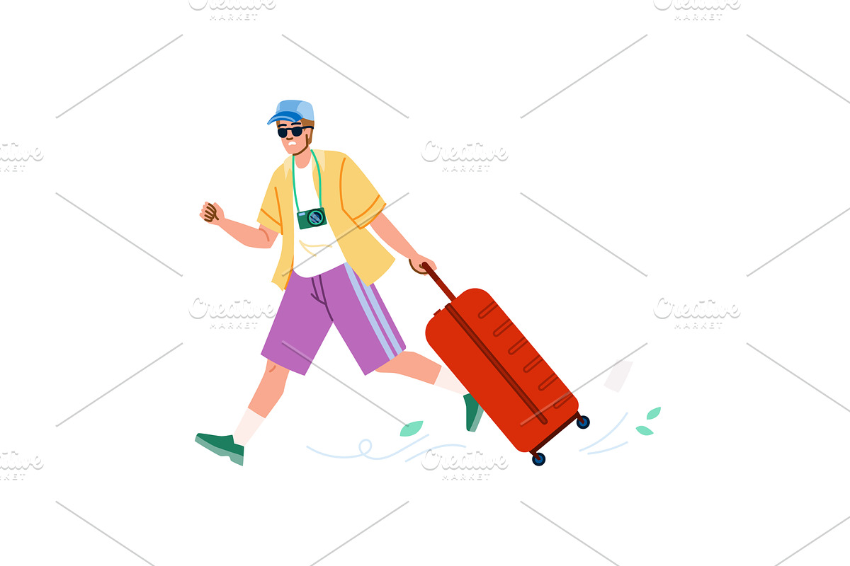 Tourist running to catch a plane, a Transportation Illustration by pikepicture