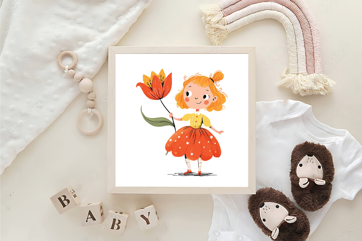 whimsical flowers and girls clipart, an Illustration by CraftArtStudio (Photo 6 of 6)