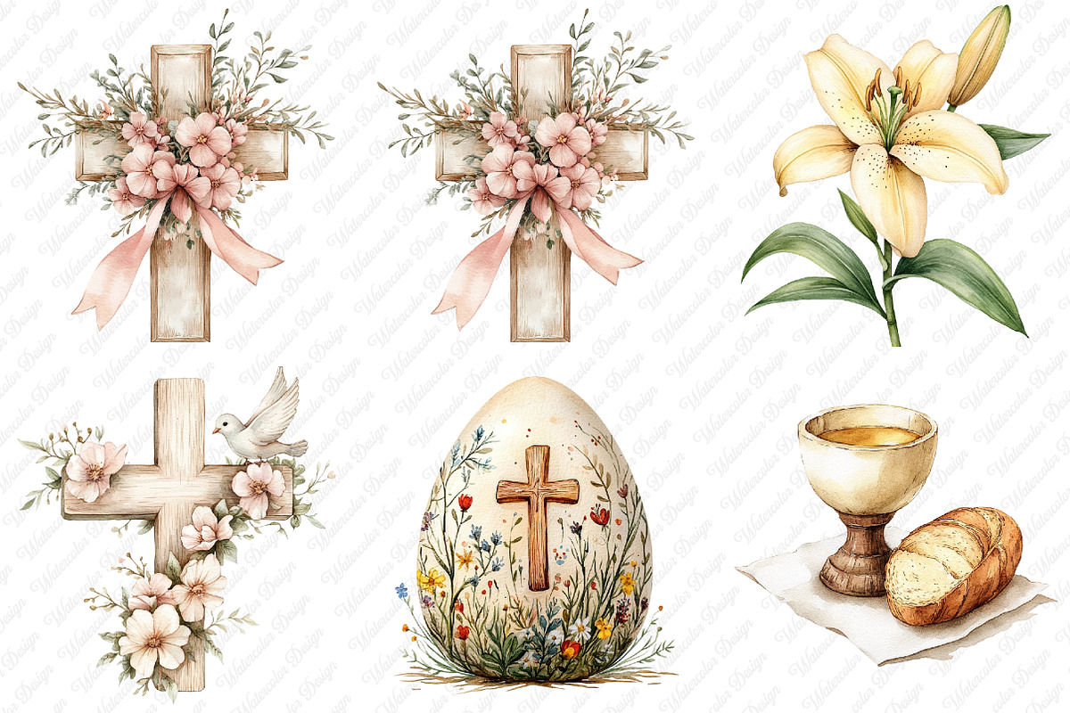 Beige Christian Easter Clipart, an Illustration by Watercolor design (Photo 3 of 13)