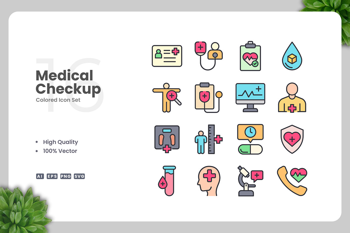 Medical Checkup Colored Icons, an Icon by Upnowgraphic