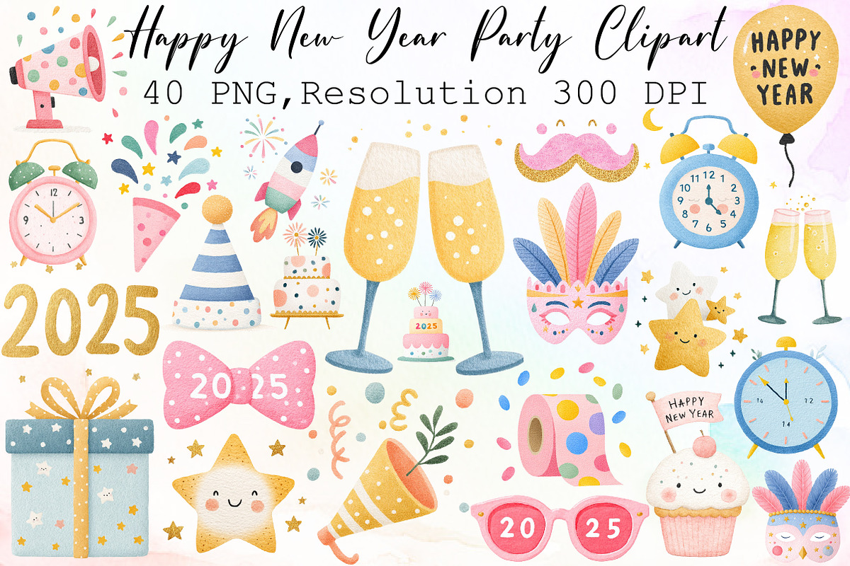 Happy New Year Party Clipart. Bundle, an Illustration by Sublimation Artist (Photo 1 of 6)