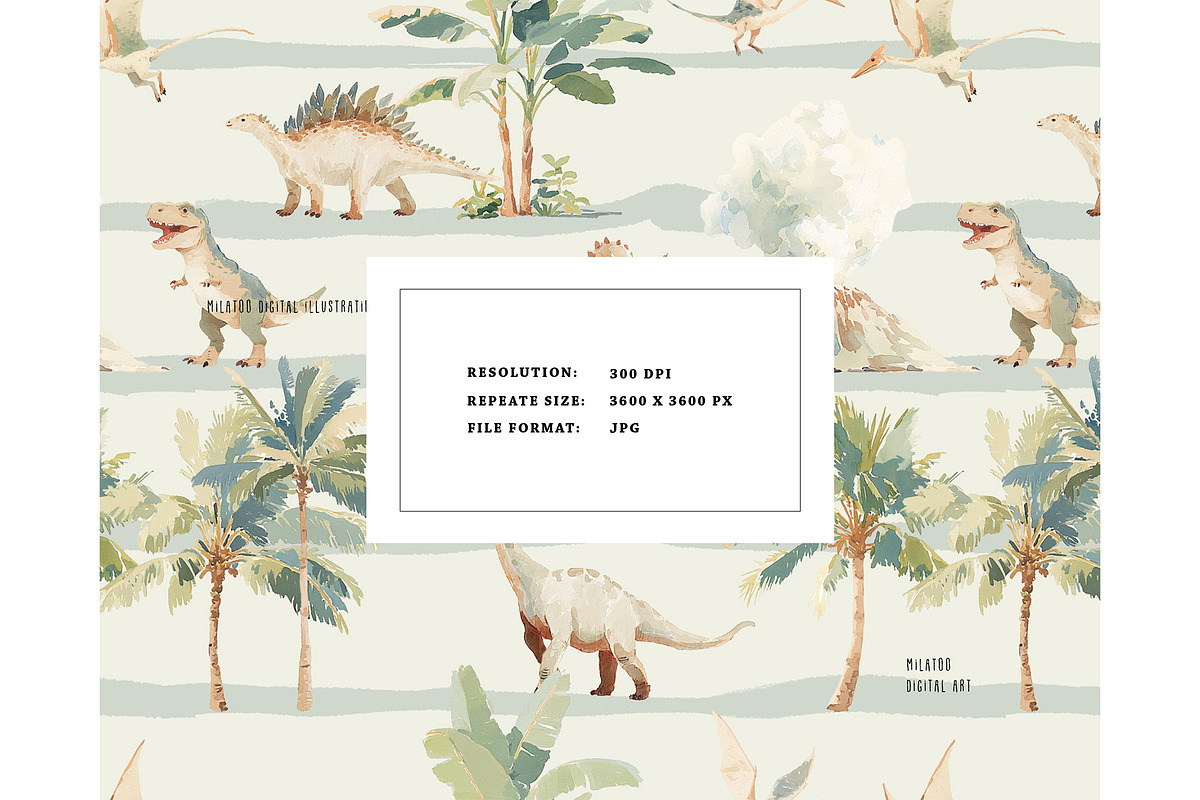 Dinosaur tropical land pattern, a Pattern Graphic by Milatoo (Photo 2 of 4)