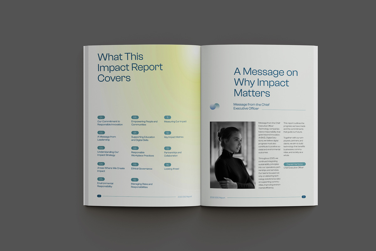 Minimal Gradient ESG Impact Report, a Brochure Template by Neermana (Photo 5 of 11)