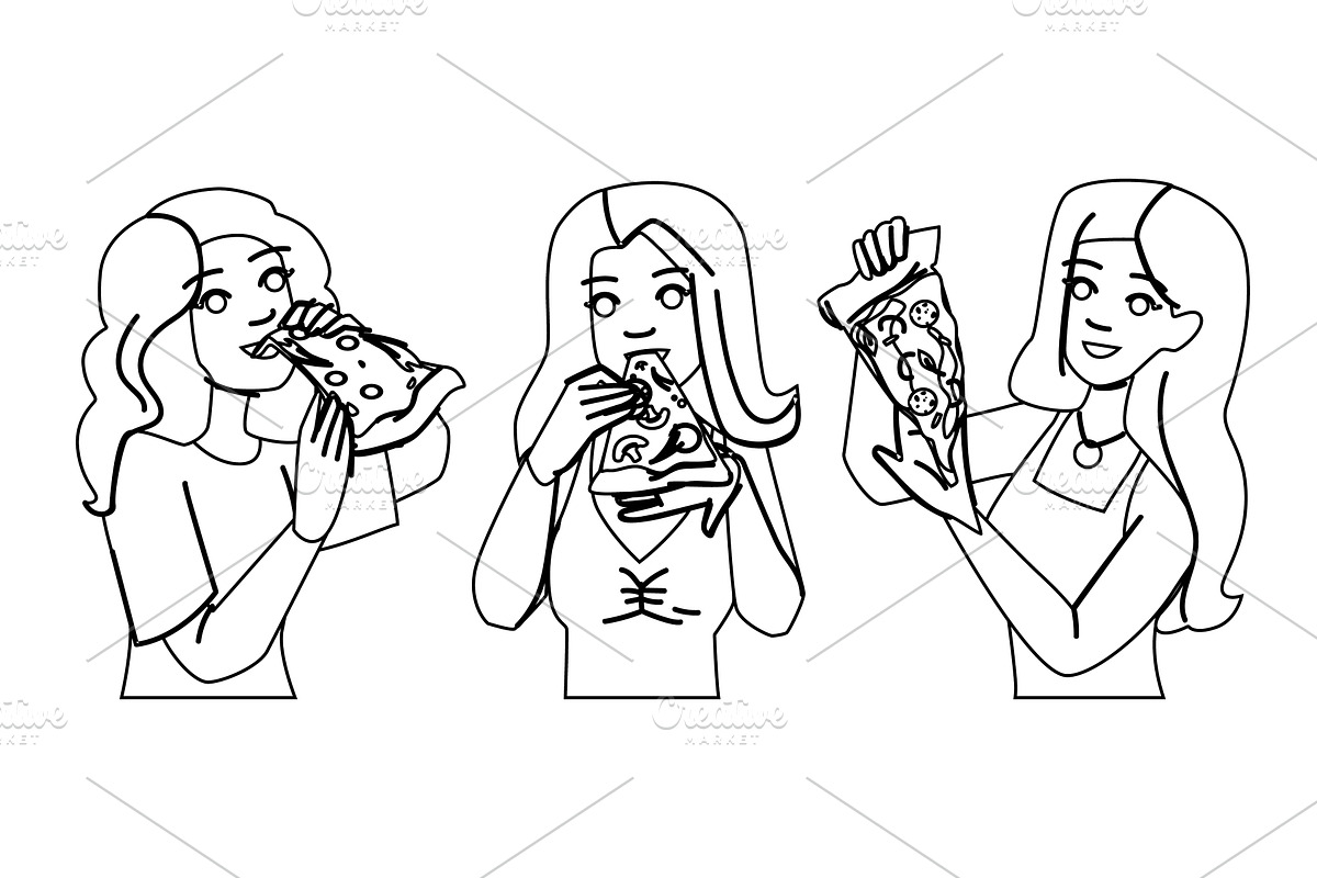 young pizza woman vector, a Person Illustration by pikepicture